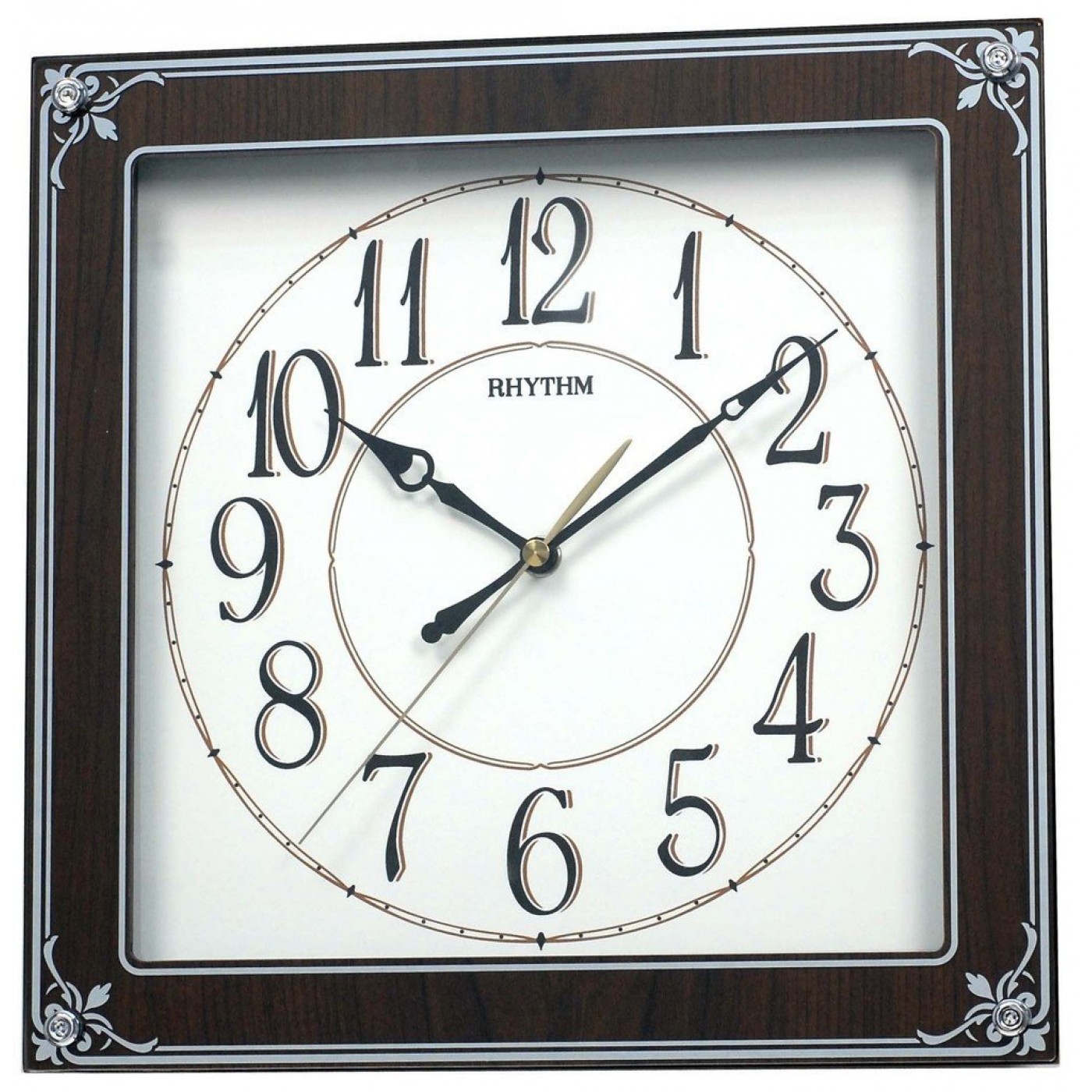 Rhythm(Japan) Mirror Finished Glass Silent Silky Wooden Wall Clock